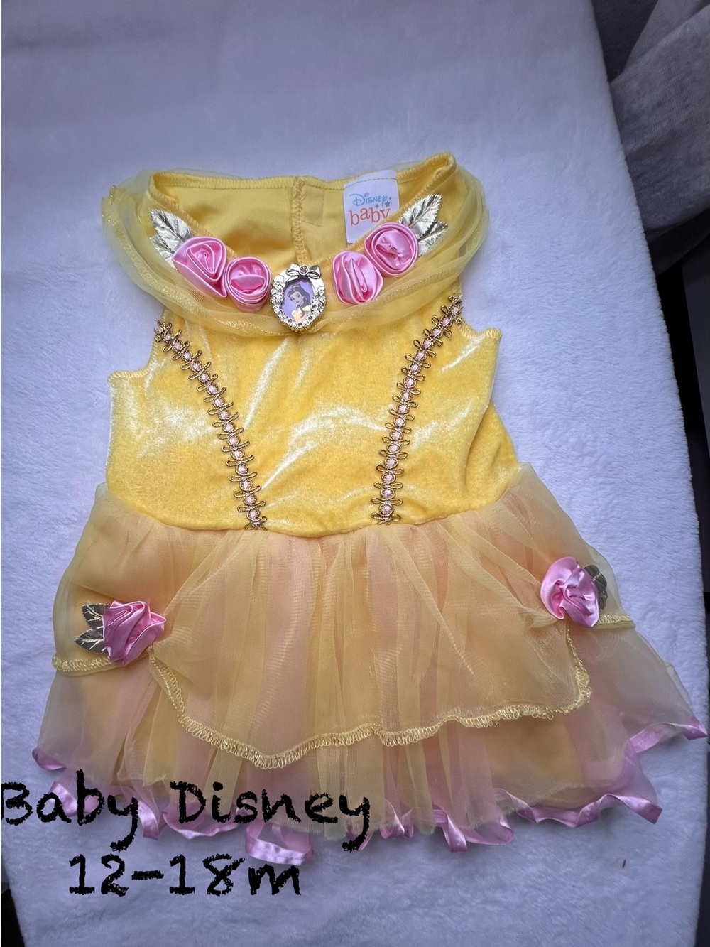 Disney Yellow Baby Princess Tulle Dress with Pink Rosettes